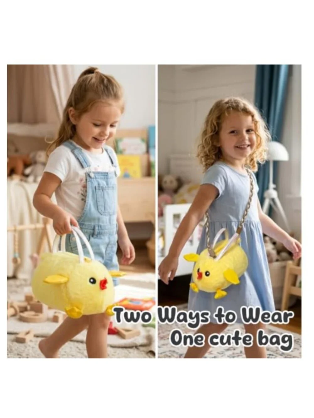 Adorable Chicken Plush Crossbody Purse for Kids, Detachable Strap, Lightweight,